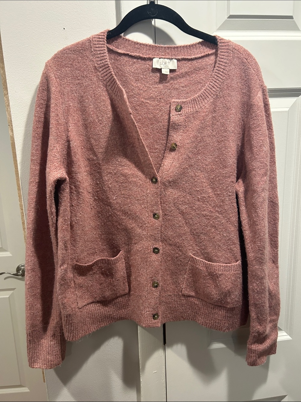 LOFT Dusty Pink Button-Front Pocket Cardigan